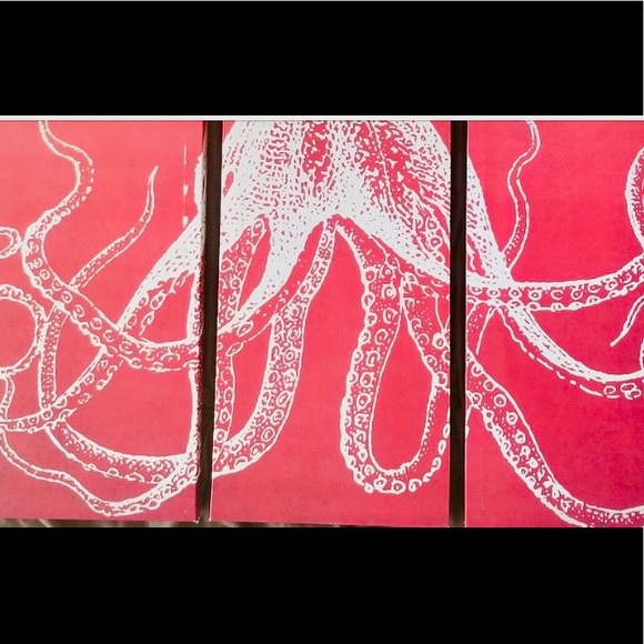 🐙Octopus triptych screen print on canvas. - Picture 2 of 4